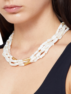 Gold Plated Waves Statement Pearl Choker Necklace