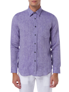 قميص من الكتان بقصة عادية وأكمام طويلة