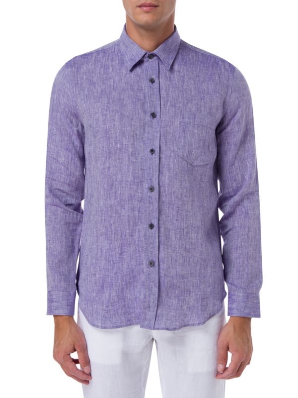 قميص من الكتان بقصة عادية وأكمام طويلة