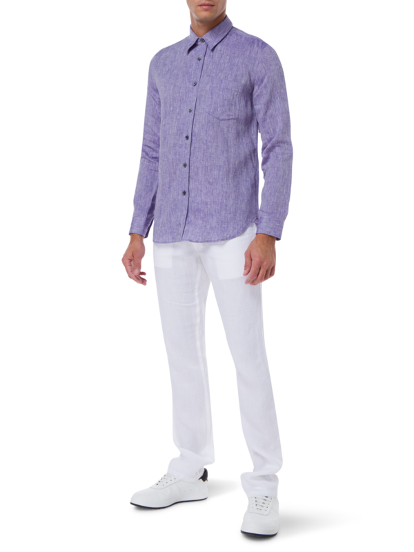 قميص من الكتان بقصة عادية وأكمام طويلة