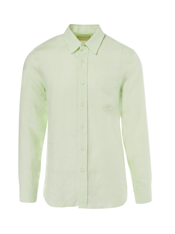 قميص من الكتان بقصة عادية وأكمام طويلة