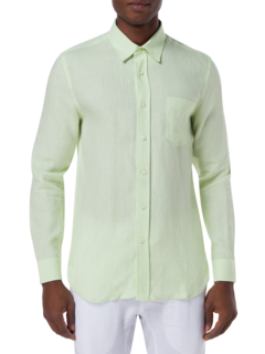 قميص من الكتان بقصة عادية وأكمام طويلة