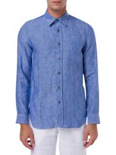 قميص من الكتان بقصة عادية وأكمام طويلة