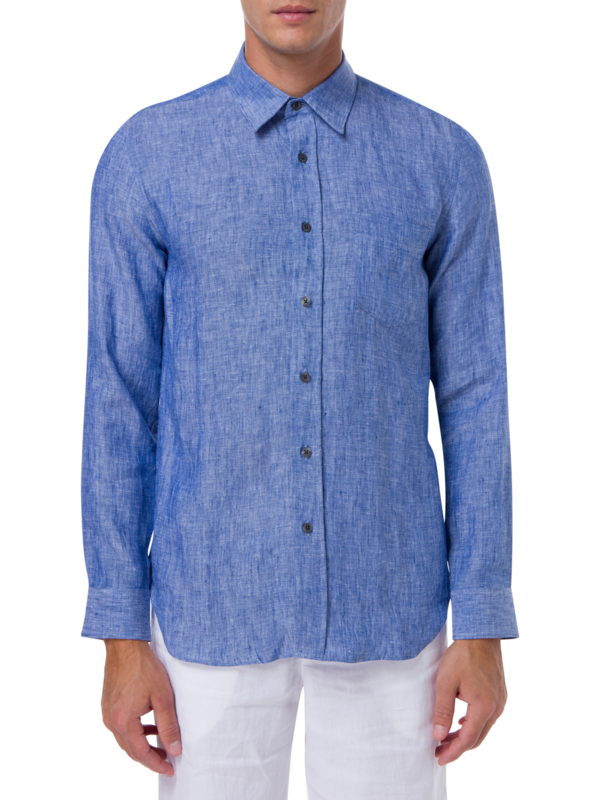 قميص من الكتان بقصة عادية وأكمام طويلة