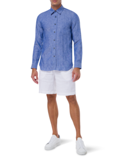 قميص من الكتان بقصة عادية وأكمام طويلة