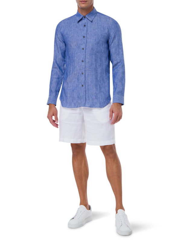 قميص من الكتان بقصة عادية وأكمام طويلة