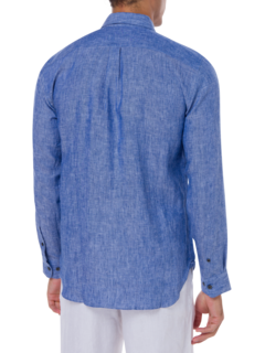 قميص من الكتان بقصة عادية وأكمام طويلة