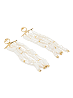 Gold Plated Waves Statement Long Pearl Earrings