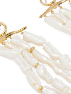 Gold Plated Waves Statement Long Pearl Earrings