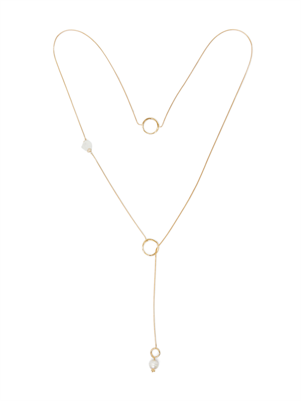 Crystal Pearl Long Snake Chain Necklace