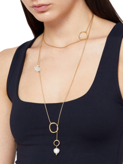 Crystal Pearl Long Snake Chain Necklace