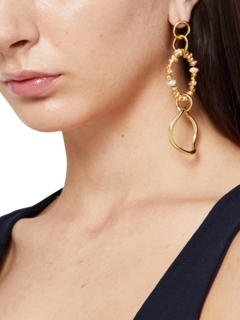 Asymmetrical Brass Pearl Statement Earrings