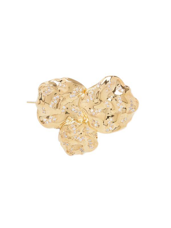 Gold Plated Pave Stones Hammered Brooch
