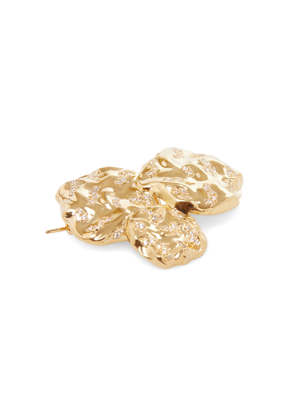 Gold Plated Pave Stones Hammered Brooch