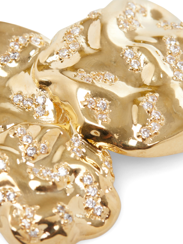 Gold Plated Pave Stones Hammered Brooch