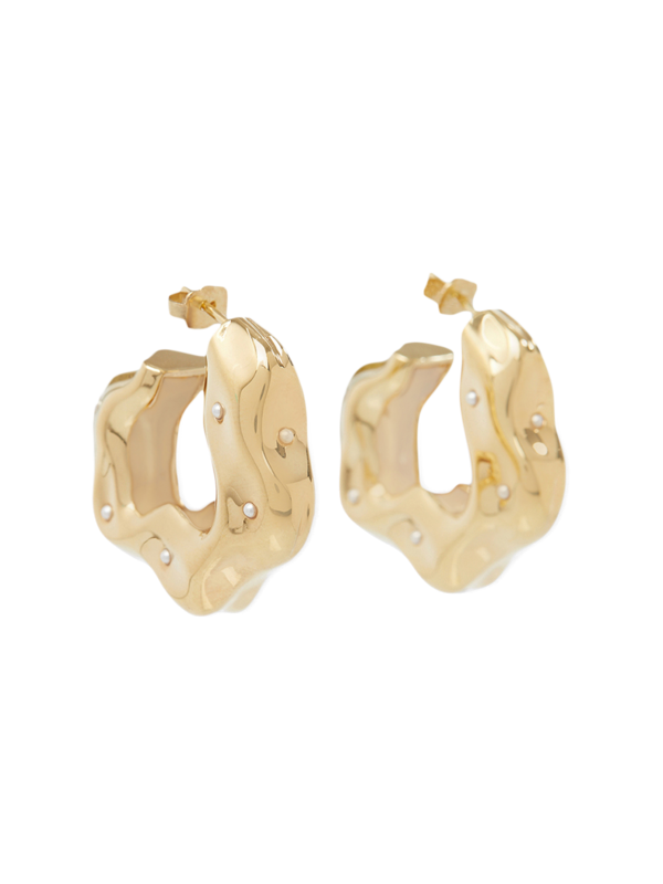 WAVES HOOP EARRINGS WITH MINI PEARLS