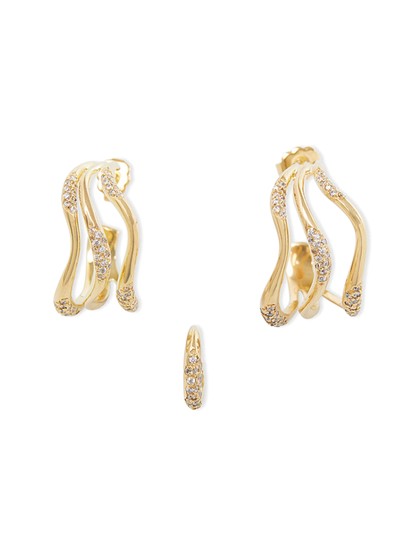 WAVES SET OF THREE PAVE HOOP EARRINGS