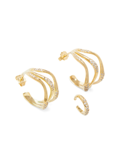 WAVES SET OF THREE PAVE HOOP EARRINGS