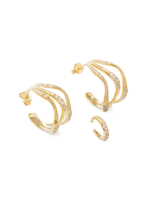 WAVES SET OF THREE PAVE HOOP EARRINGS