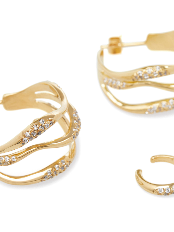 WAVES SET OF THREE PAVE HOOP EARRINGS