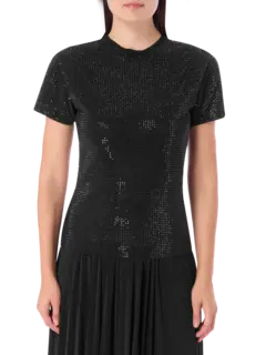 تيشرت بقصة ضيقة مزين بالكريستال الداكن