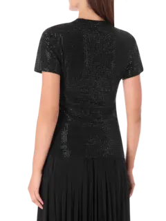 تيشرت بقصة ضيقة مزين بالكريستال الداكن