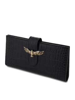Long Black Wallet With Eagle Emblem