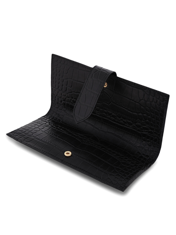 Long Black Wallet With Eagle Emblem