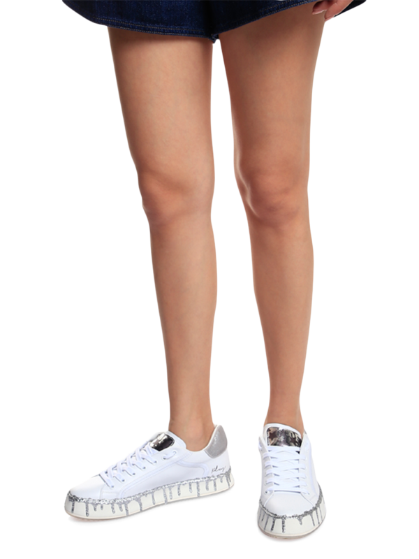 Silver Heel Drip White Sneakers