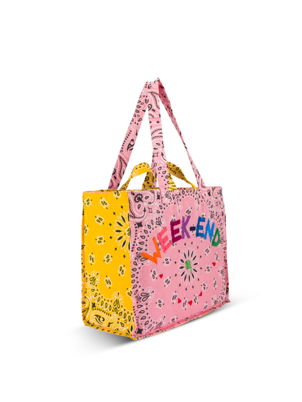 Maxi cabas pale pink smiley yellow WEEKEND