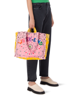 Maxi cabas pale pink smiley yellow WEEKEND
