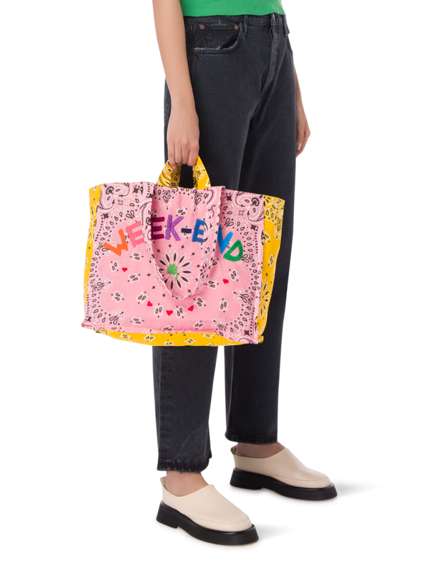 Maxi cabas pale pink smiley yellow WEEKEND