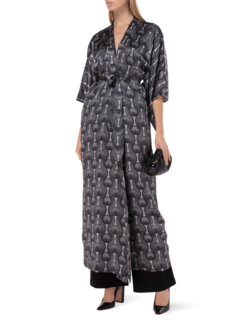PRINTED TRIBAL SILK LONG KIMONO