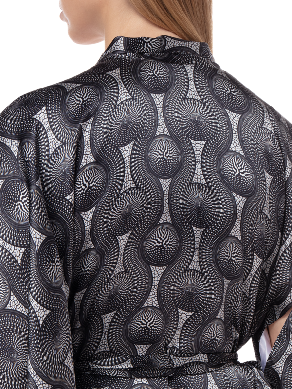 PRINTED TRIBAL SILK LONG KIMONO