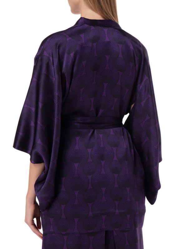 PRINTED TRIBAL SILK SHORT KIMONO