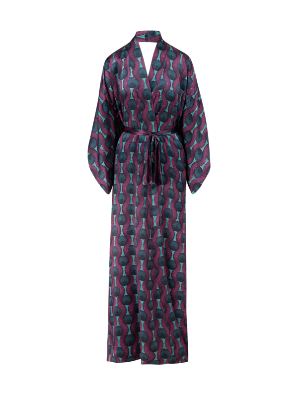 PRINTED TRIBAL SILK KIMONO DRESS