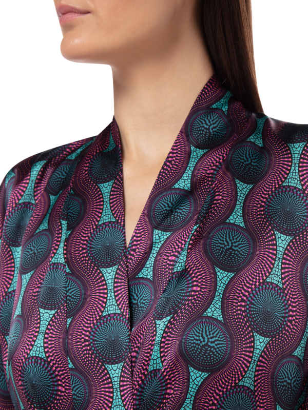 PRINTED TRIBAL SILK KIMONO DRESS
