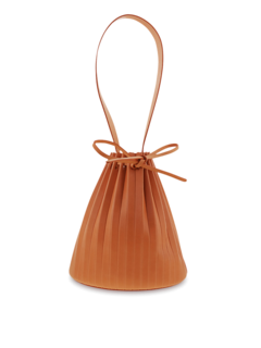 Pleated Leather Bucket Bag with Monochrome Straps