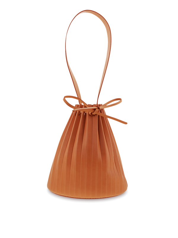 Pleated Leather Bucket Bag with Monochrome Straps