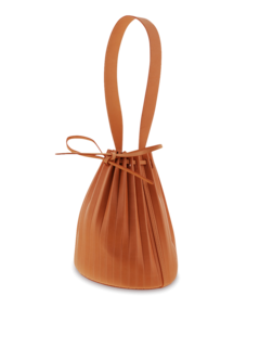 Pleated Leather Bucket Bag with Monochrome Straps