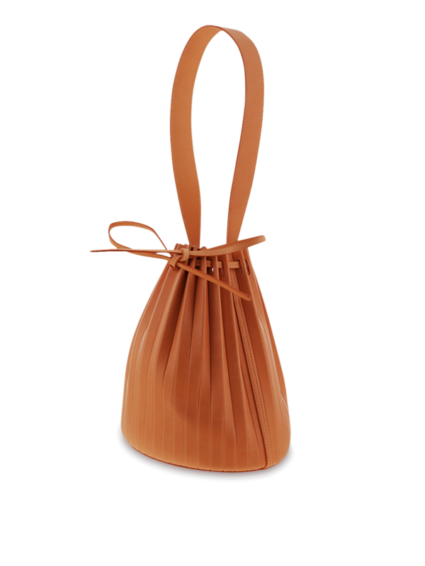 Pleated Leather Bucket Bag with Monochrome Straps