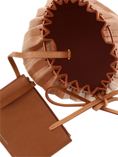 Pleated Leather Bucket Bag with Monochrome Straps