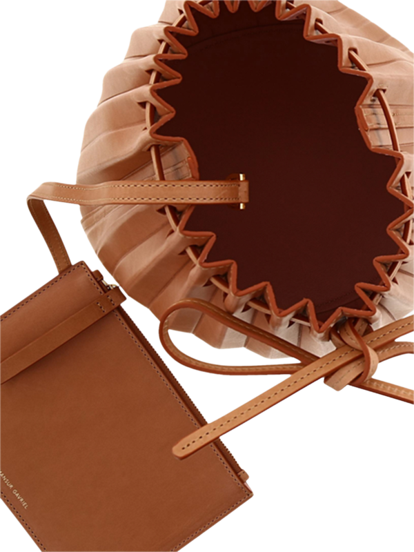Pleated Leather Bucket Bag with Monochrome Straps