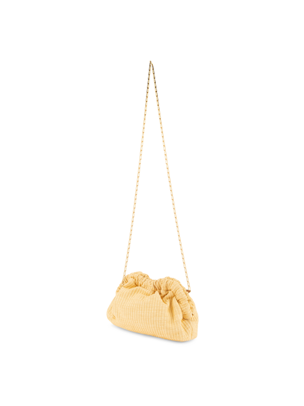 CHAIN MINI CLOUD CLUTCH IN RAFFIA