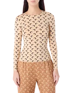 بلوزة من قماش الجيرسيه بفتحة رقبة مستديرة وطبعة قمر