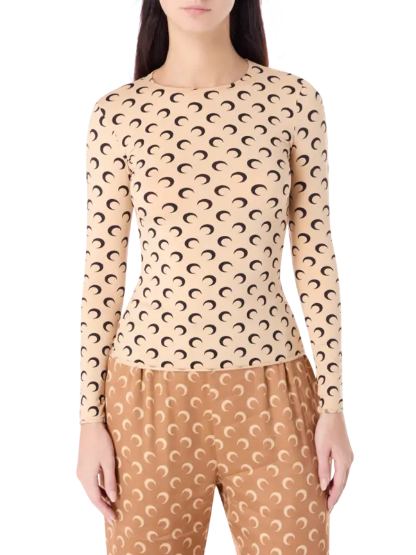 بلوزة من قماش الجيرسيه بفتحة رقبة مستديرة وطبعة قمر