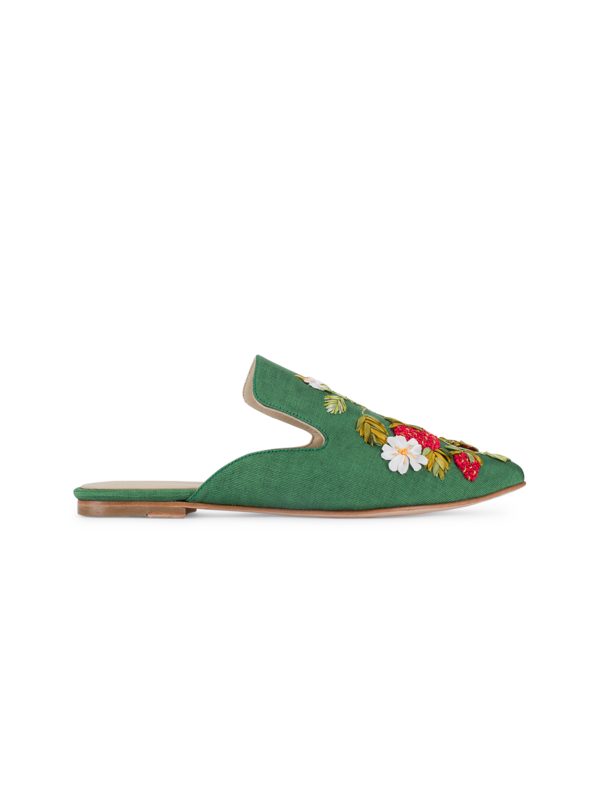 WILD STRAWBERRIES EMBROIDERED POINT TOE FLAT MULES