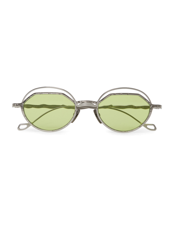 Silver/Neon Green Round Eye Sunglasses