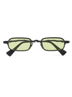 Black/Neon Green Rectangular Textured Sunglasses