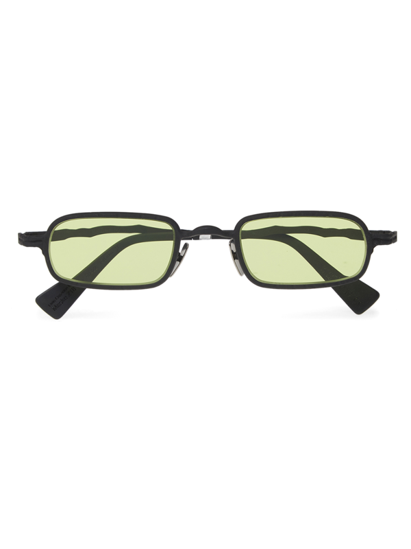 Black/Neon Green Rectangular Textured Sunglasses